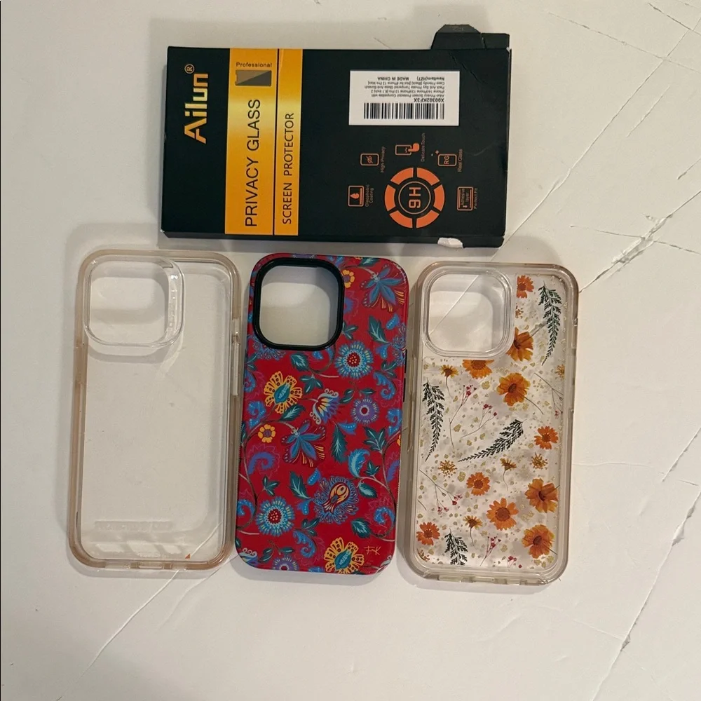 I PHONE CASES 13 Pro 3 & Privacy Glass Screen Protector. Great used condition